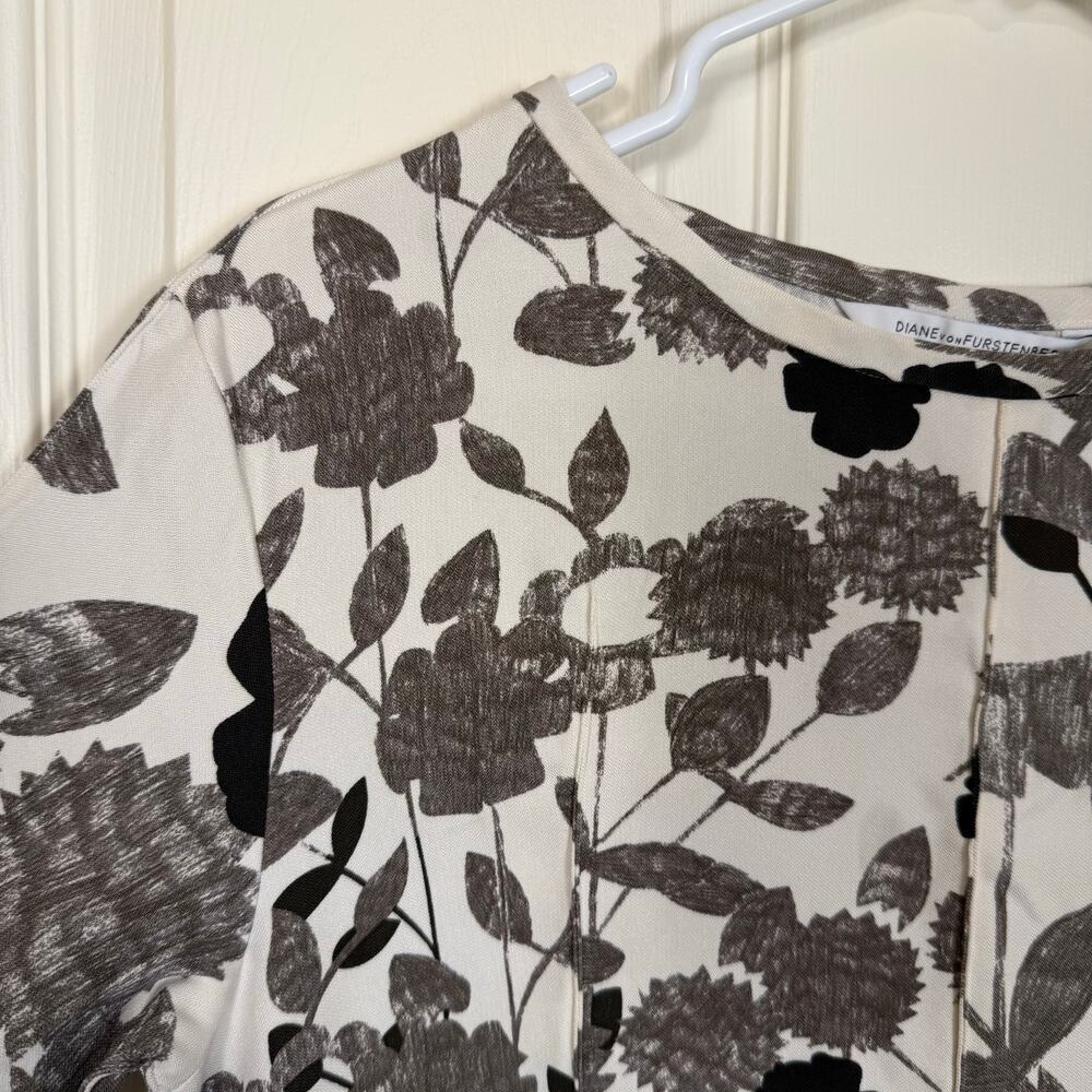 Diane Von Furstenberg Brenda Cocoon Dress Floral Pockets Black Cream Size 6 EUC - Picture 4 of 10